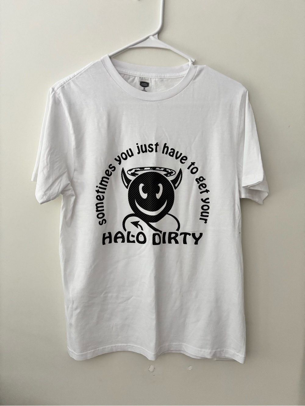 White Graphic Tee with Black Halo Dirty Print
